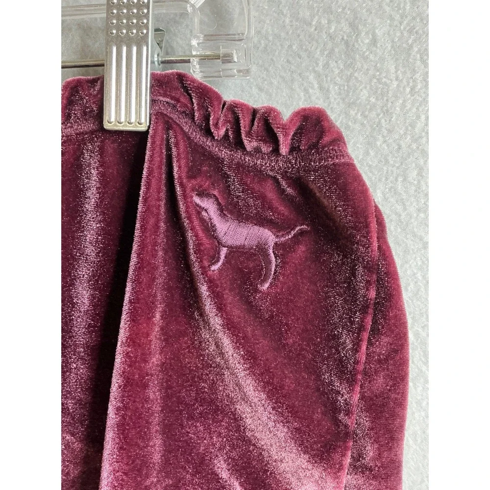 PINK Victoria's Secret L-XL Velvet Pajama Shorts Burgundy - Picture 2 of 8